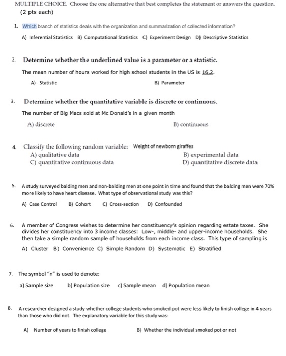 Inferential Multiple Choice Questions Solved MULTIPLE CHOICE. Choose the one alternative that best | Chegg.com