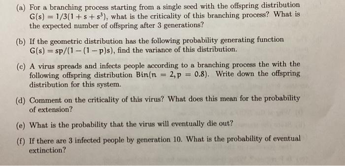 (a) For a branching process starting from a single | Chegg.com