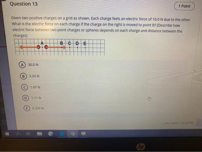 Solved Question 13 1 Point Given two positive charges on a | Chegg.com