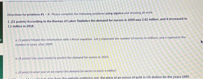 Solved Directions for problems \#1 - 3 : Please complete the | Chegg.com