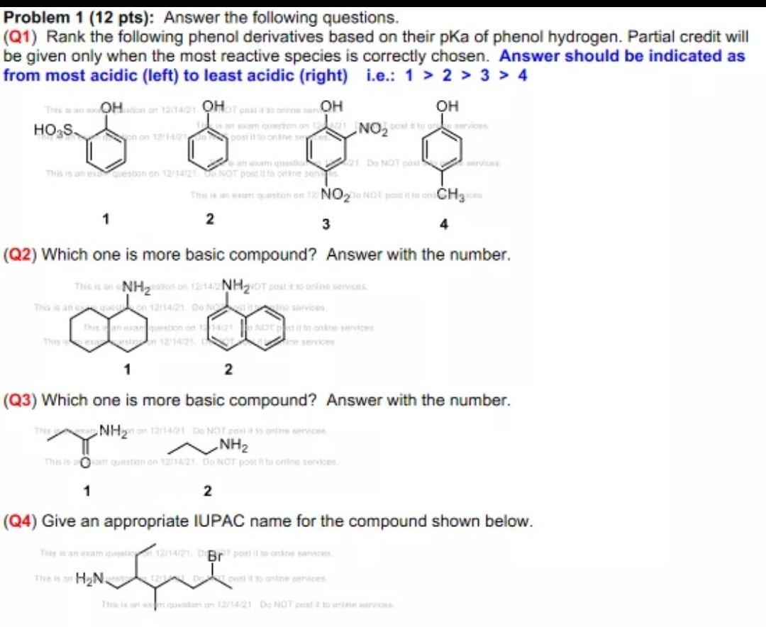 Solved Problem 1 (12 pts): Answer the following questions. | Chegg.com