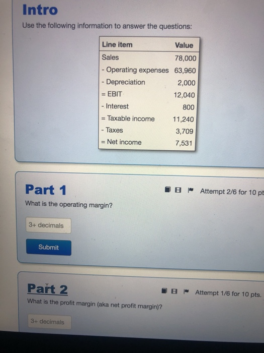 Solved Intro Use the following information to answer the | Chegg.com
