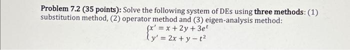 Solved Problem 7.2 (35 points): Solve the following system | Chegg.com