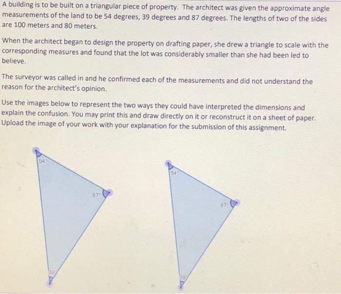 Solved A building is to be built on a triangular piece of | Chegg.com