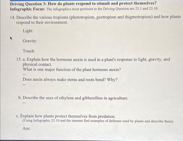 Solved Driving Question 3 How do plants respond to stimuli