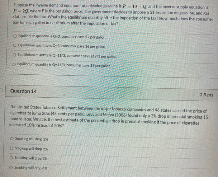Solved Suppose the inverse demand equation for unleaded