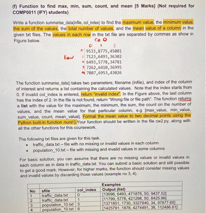 Solved (0) Function to find max, min, sum, count, and mean | Chegg.com