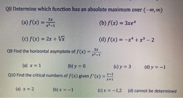 Solved Q8 Determine which function has an absolute maximum | Chegg.com