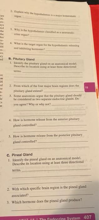 Solved 2. Explain why the hypothalamus a major bomonte are | Chegg.com