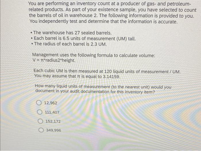 Solved You are performing an inventory count at a producer | Chegg.com