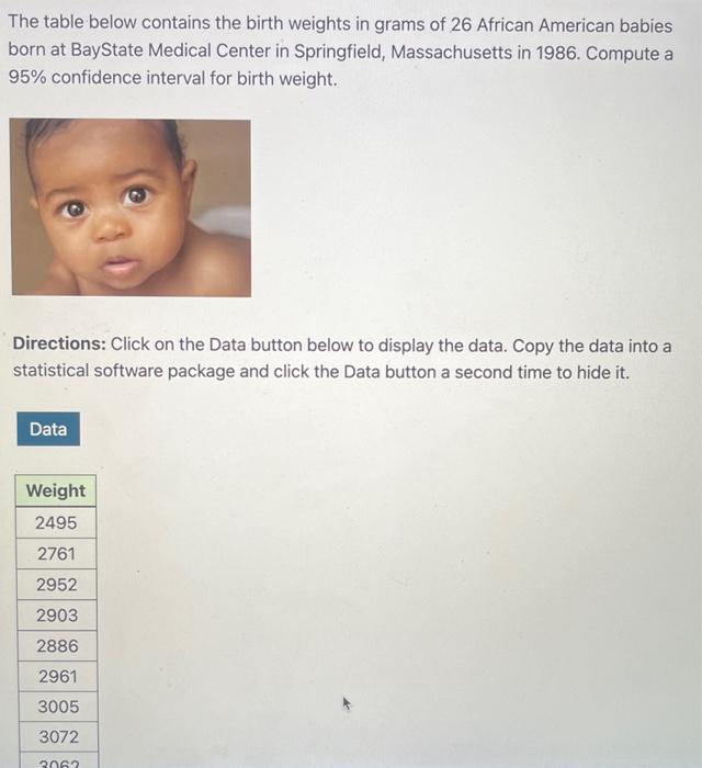 Solved The table below contains the birth weights in grams | Chegg.com