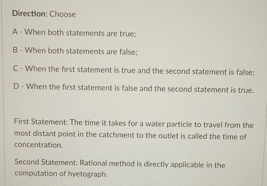 Solved Direction: Choose A-When both statements are true; B | Chegg.com