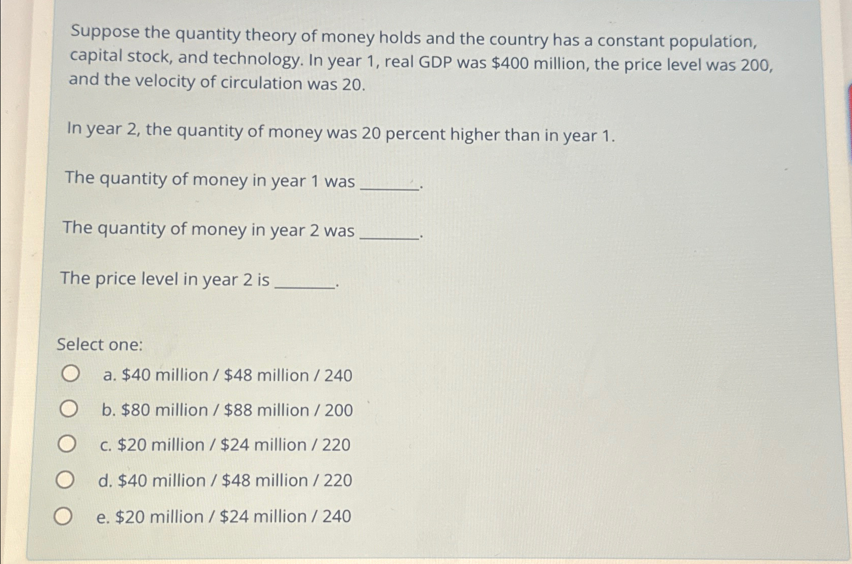 Solved Suppose the quantity theory of money holds and the | Chegg.com