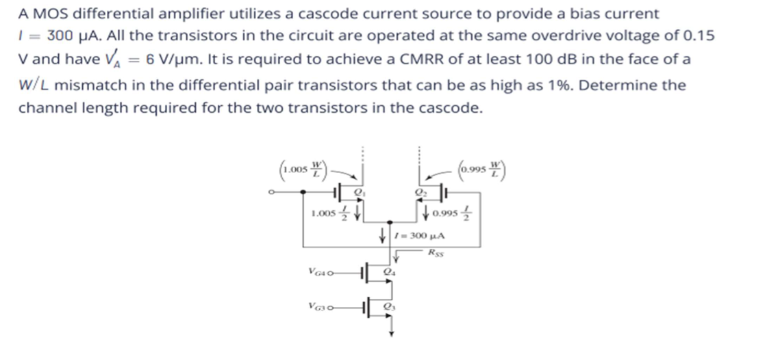 Solved A MOS differential amplifier utilizes a cascode | Chegg.com
