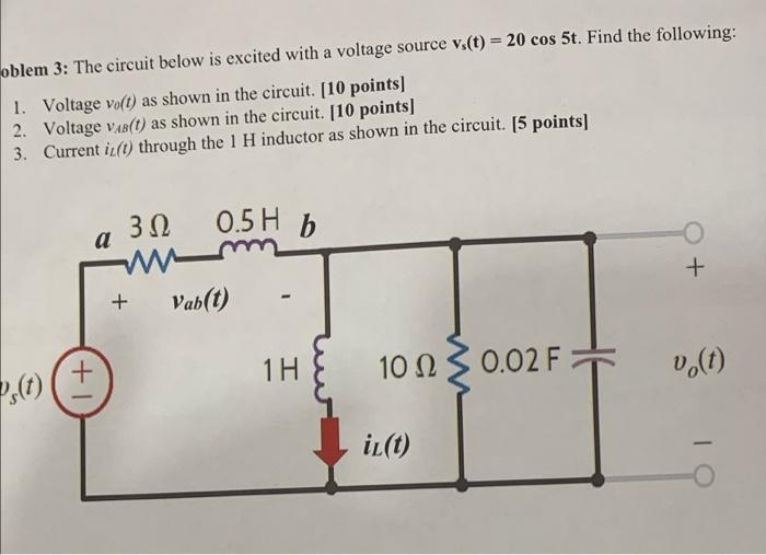 Solved oblem 3: The circuit below is excited with a voltage | Chegg.com