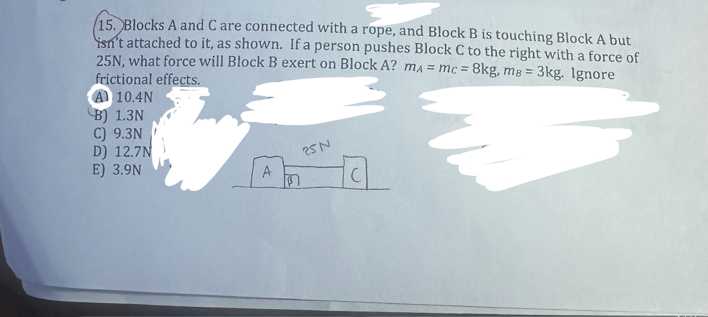 Solved Blocks A and C ﻿are connected with a rope, and Block | Chegg.com
