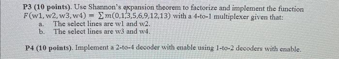 Solved P3 (10 points). Use Shannon's expansion theorem to | Chegg.com