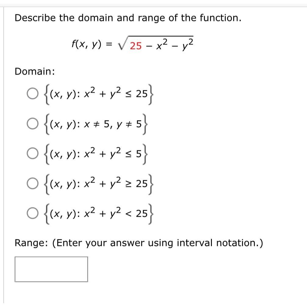 y 2 to the power of x domain and range