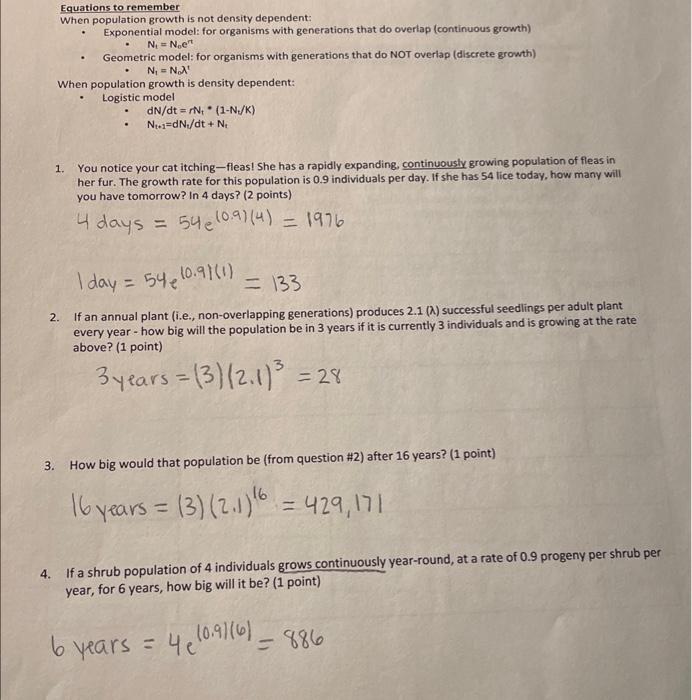 Solved Equations to remember When population growth is not | Chegg.com