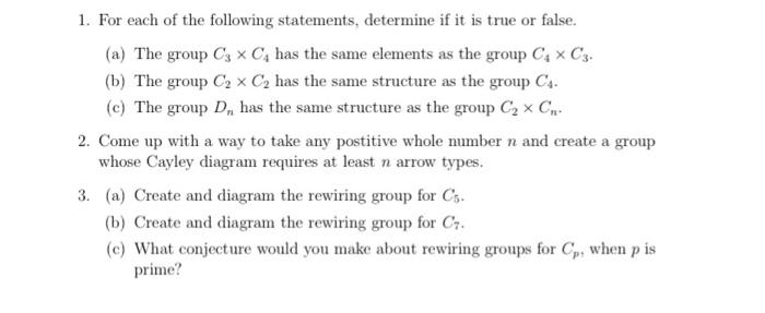 Solved 1. For each of the following statements, determine if | Chegg.com