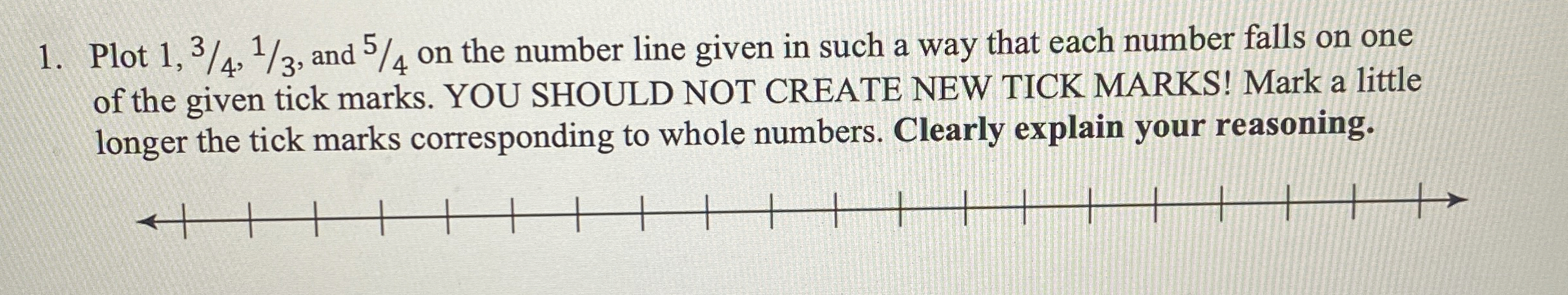 mark 1 4 2 4 and 3 4 on this number line