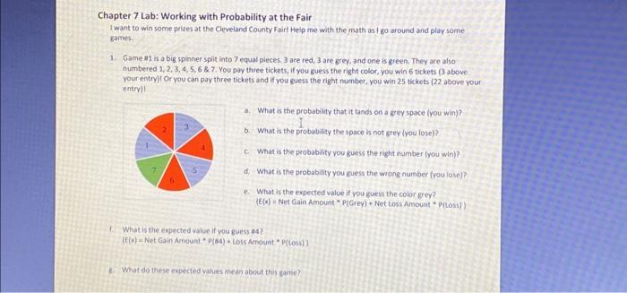 Solved Chapter 7 Lab: Working with Probability at the Fair t | Chegg.com