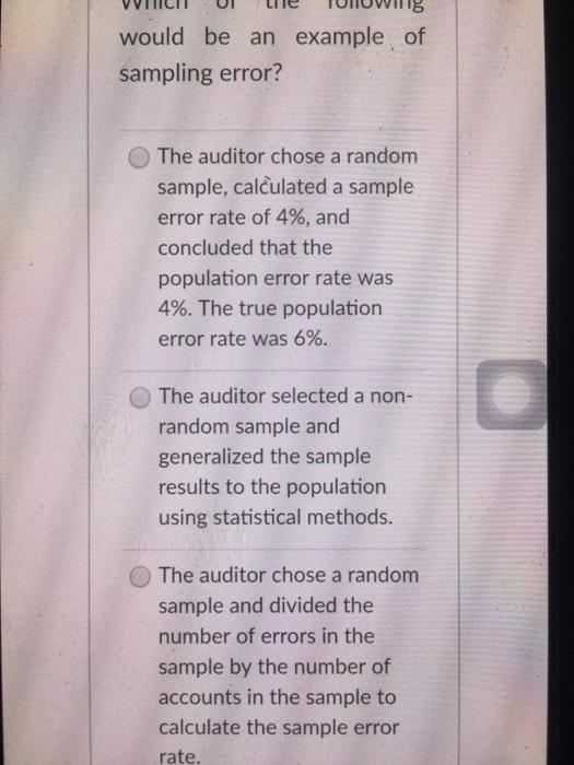 Solved would be an example of sampling error? The auditor | Chegg.com