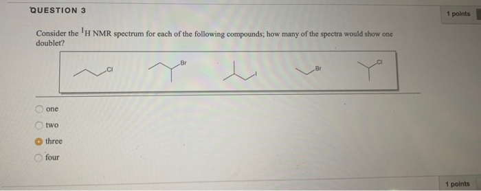 Solved QUESTION 3 1 Points Consider The 'H NMR Spectrum For | Chegg.com