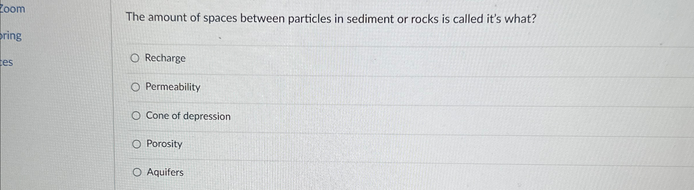 Solved The amount of spaces between particles in sediment or | Chegg.com