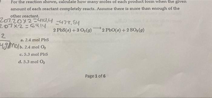 Solved For the reaction shown, calculate how many moles of | Chegg.com