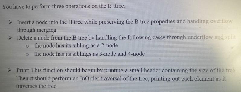 1. You Will Be Implementing A Basic B Tree (a,b) With | Chegg.com