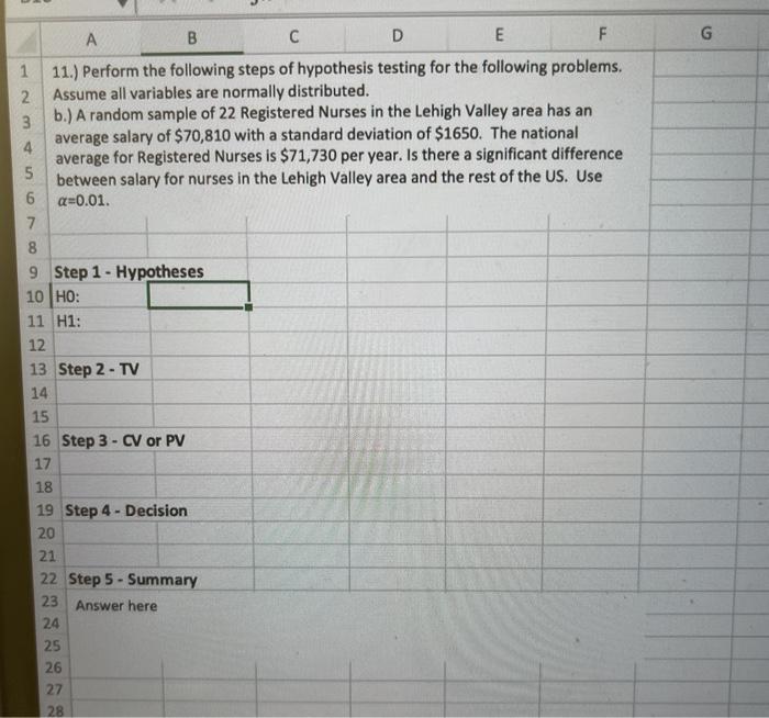 Solved 1 A B C D E F 1 11.) Perform The Following Steps Of | Chegg.com