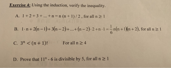 Solved Exercise 4: Using The Induction, Verify The | Chegg.com