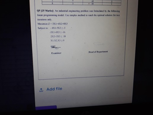 Solved 05 25 Marks: An industrial engineering problem was | Chegg.com