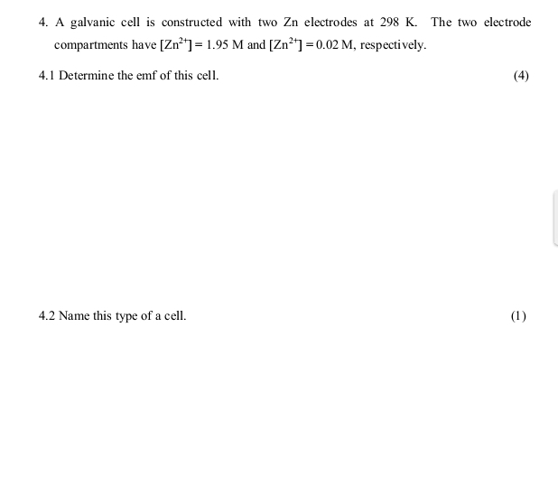 Solved A galvanic cell is constructed with two Zn | Chegg.com