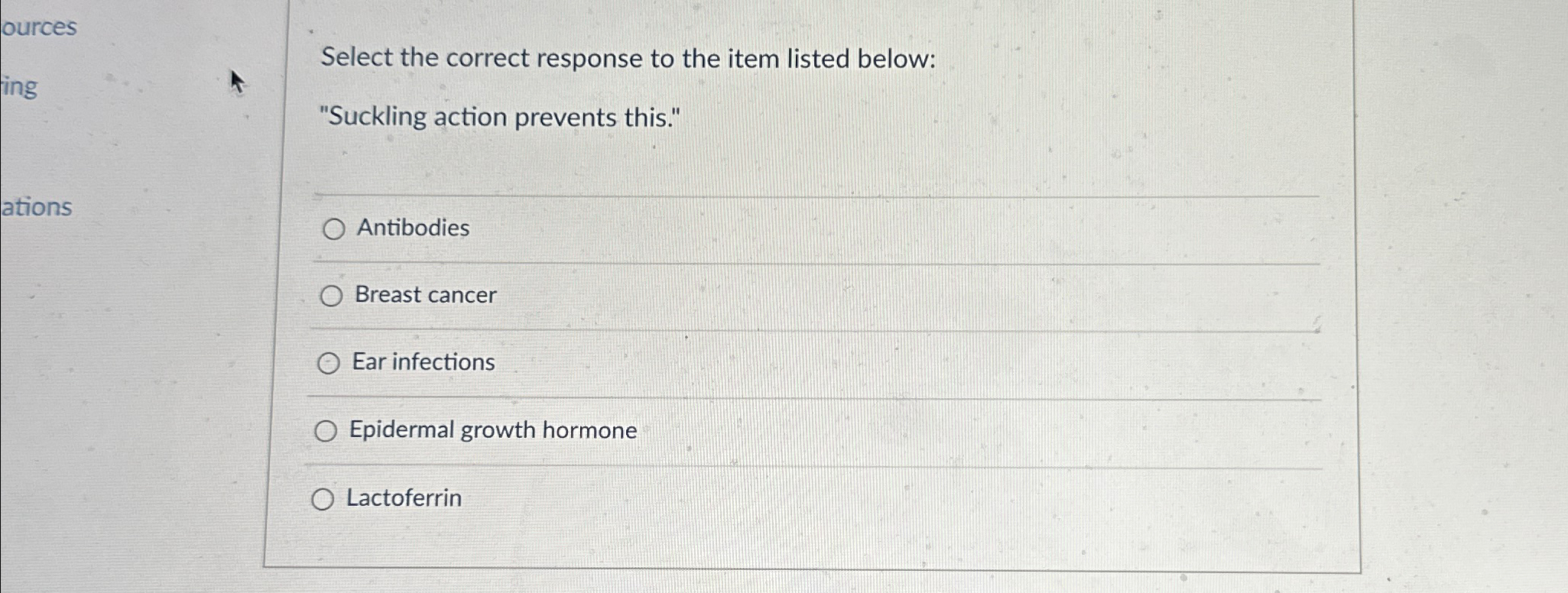 Solved Select the correct response to the item listed | Chegg.com