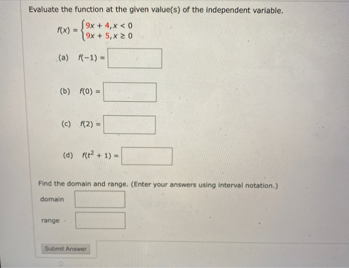 Solved Evaluate the function at the given value(s) of the | Chegg.com