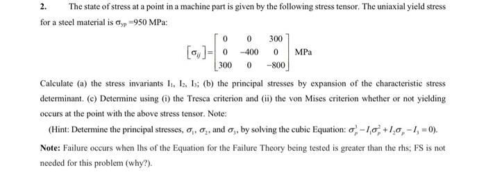 Solved 2. The state of stress at a point in a machine part | Chegg.com