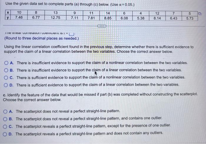 Solved a. Construct a scatterplot. Choose the correct graph | Chegg.com