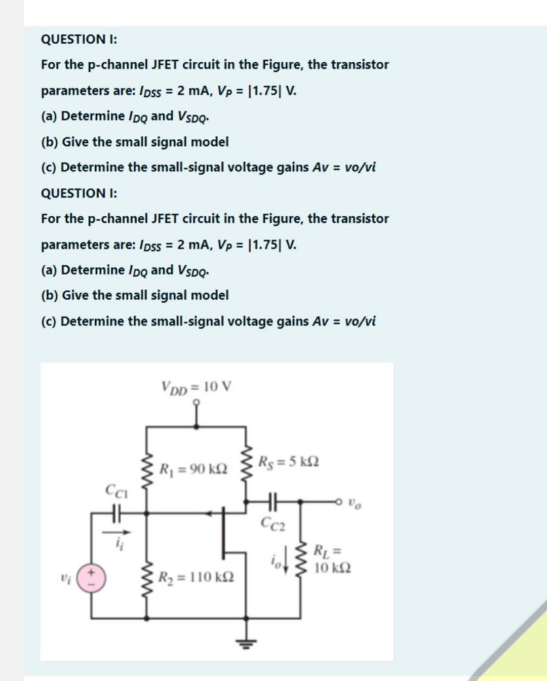 Solved QUESTION I For the pchannel JFET circuit in the