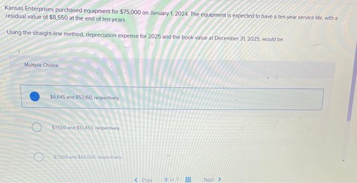 Solved Kansas Enterprises purchased equipment for $75,000 on | Chegg.com