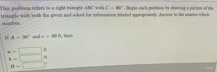 Solved This problem refers to a right triangle ABC with C | Chegg.com