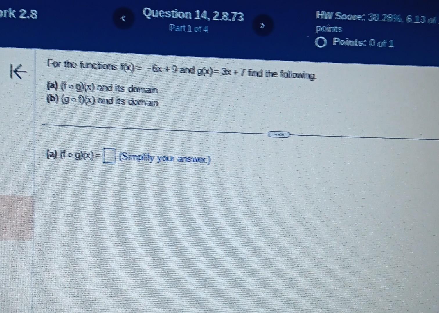 Solved For The Functions Fx−6x9 And Gx3x7 Find The 0401