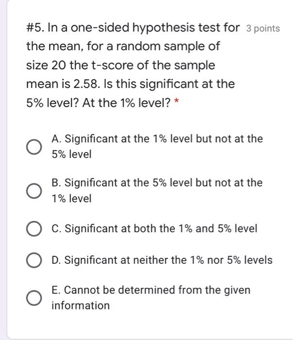 Solved #5. In a one-sided hypothesis test for 3 points the | Chegg.com