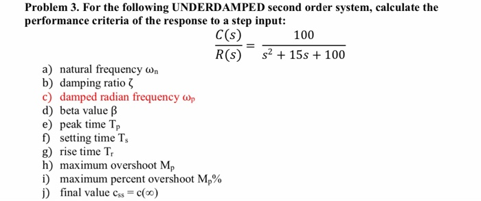 Solved Problem 3 For The Following Underdamped Second Or Chegg Com