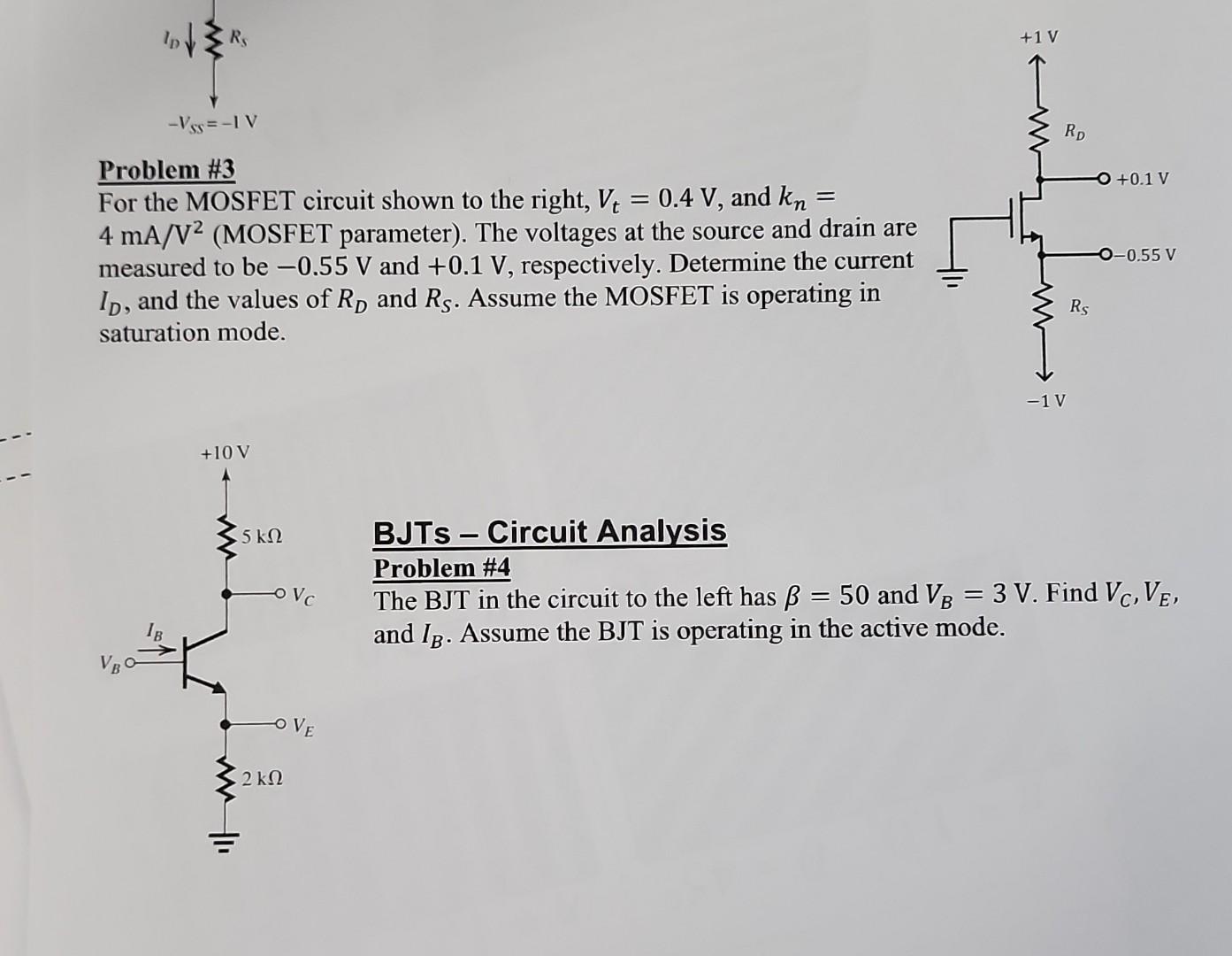 Solved Problem \#3 For The MOSFET Circuit Shown To The | Chegg.com