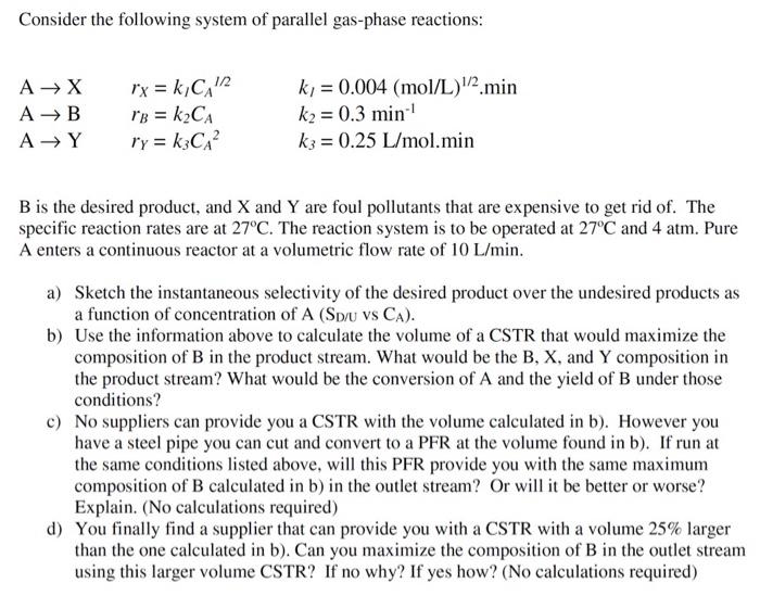 Solved Consider The Following System Of Parallel Gas-phase | Chegg.com