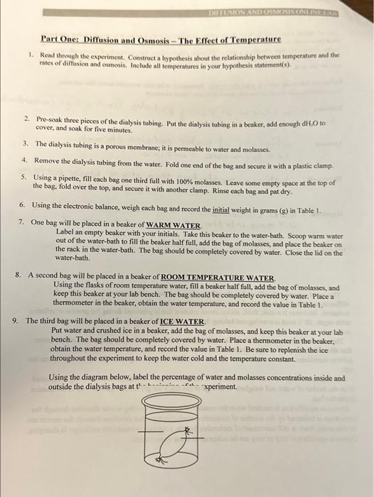 Solved DIFFUSION AND OSMOSIS ONLINE LAB Part One Diffusion