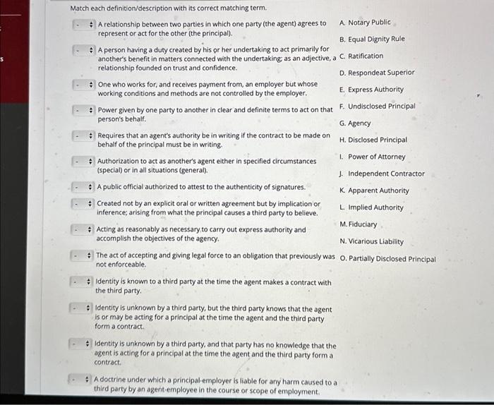 Match each definition/description with its correct