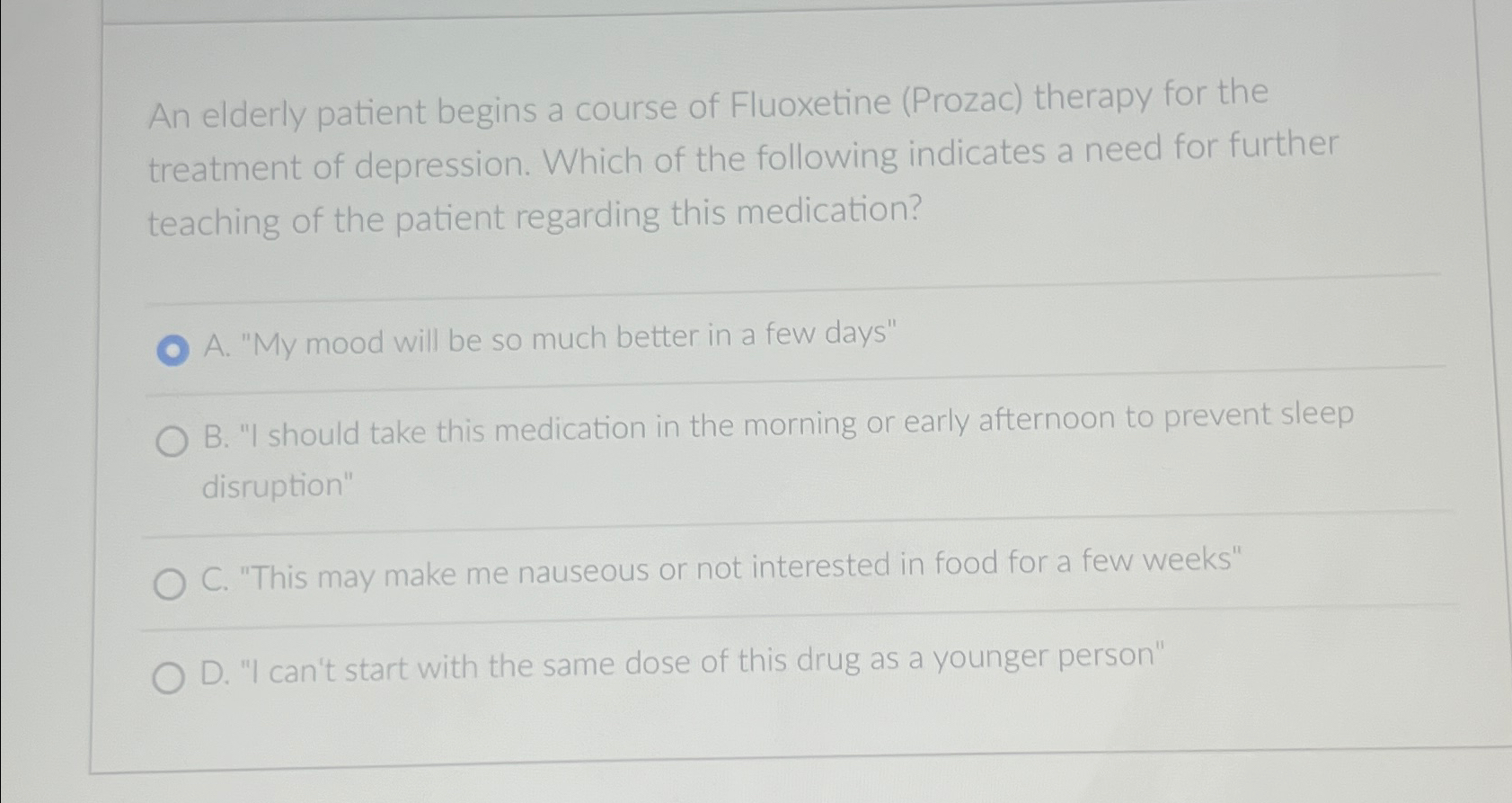 Solved An elderly patient begins a course of Fluoxetine